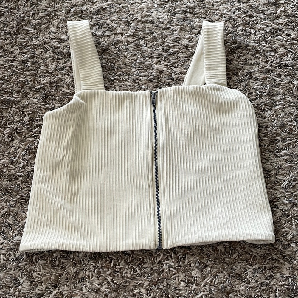 Offline by aerie ribbed zip up crop top